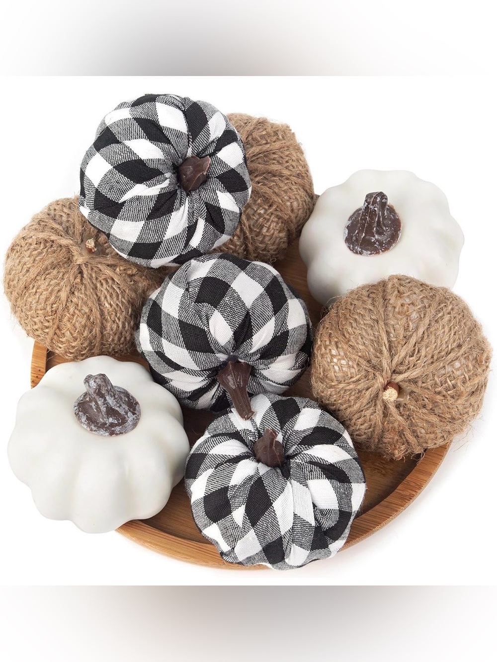DomeStar 8 Pc Mini Pumpkins Black White Plaid Burlap Farmhouse Fall Decor
